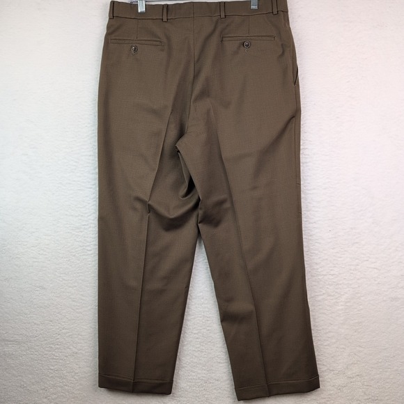 Ballin Pants Mens 36 Brown Super 120s Wool Dress Trousers Pleated Made Canada - Picture 4 of 8